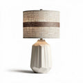 Geometric ceramic table lamp with fabric shade and brown stripe 30 x 30 x 60cm