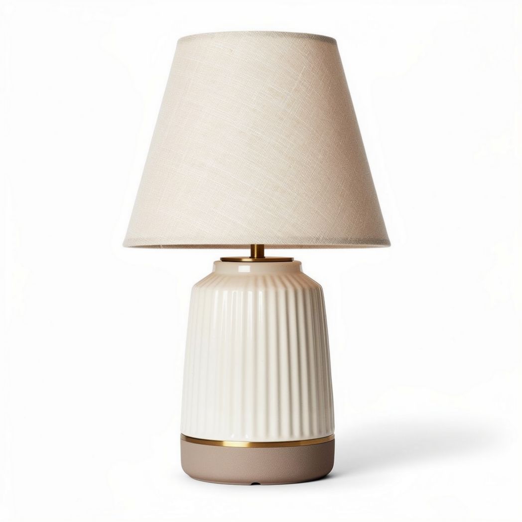 Table lamp with linen shade ceramic base 25 x 25 x 40cm beige and white