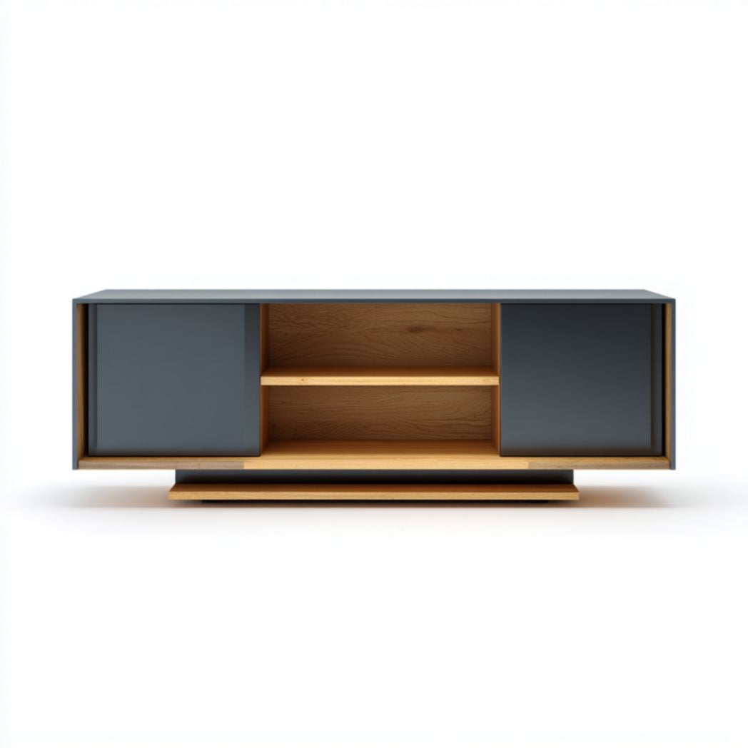 Modern wooden sideboard with natural oak finish and storage compartments 150 x 45 x 70cm