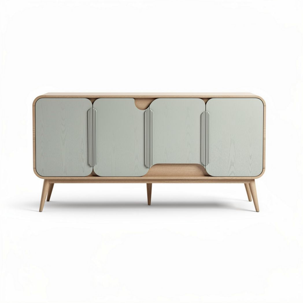 Wooden sideboard with grey doors for living room storage 150 x 40 x 75cm