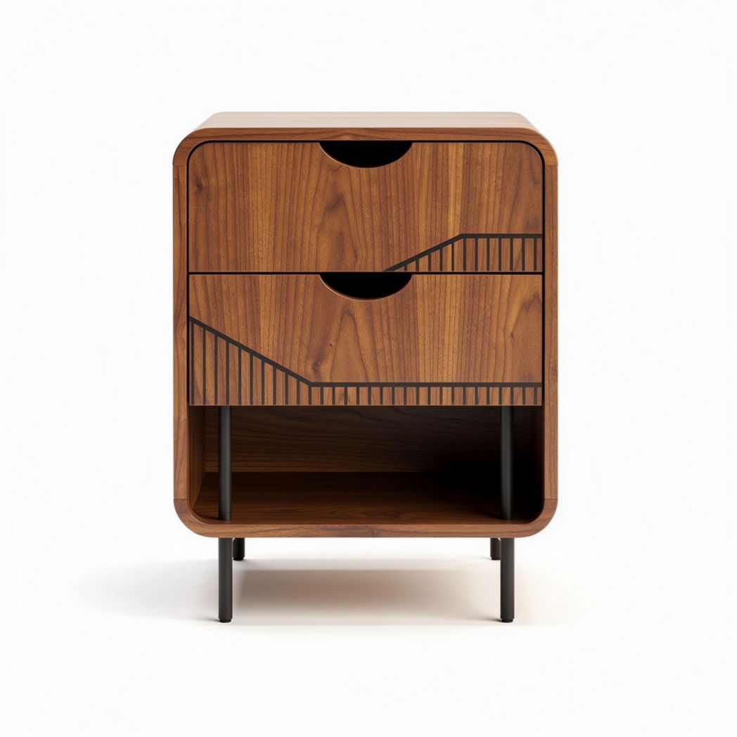 Wooden nightstand with two drawers and open storage shelf 50 x 40 x 60cm