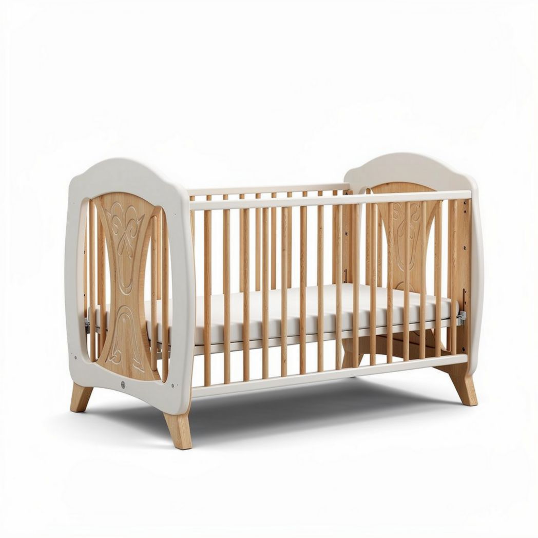 Wooden convertible crib with white and natural finish 120 x 60 x 90cm