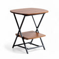 Foldable wooden side table with metal frame and storage shelf 60 x 50 x 55cm