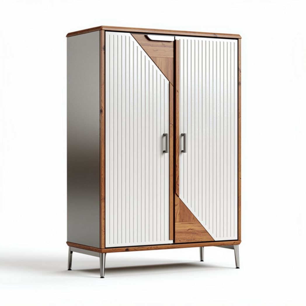 Modern wooden wardrobe with metal accents and two doors 180 x 90 x 45cm