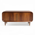 Wooden storage cabinet with sliding doors in walnut finish 120 x 50 x 70cm