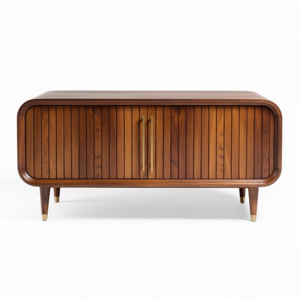 Wooden storage cabinet with sliding doors in walnut finish 120 x 50 x 70cm