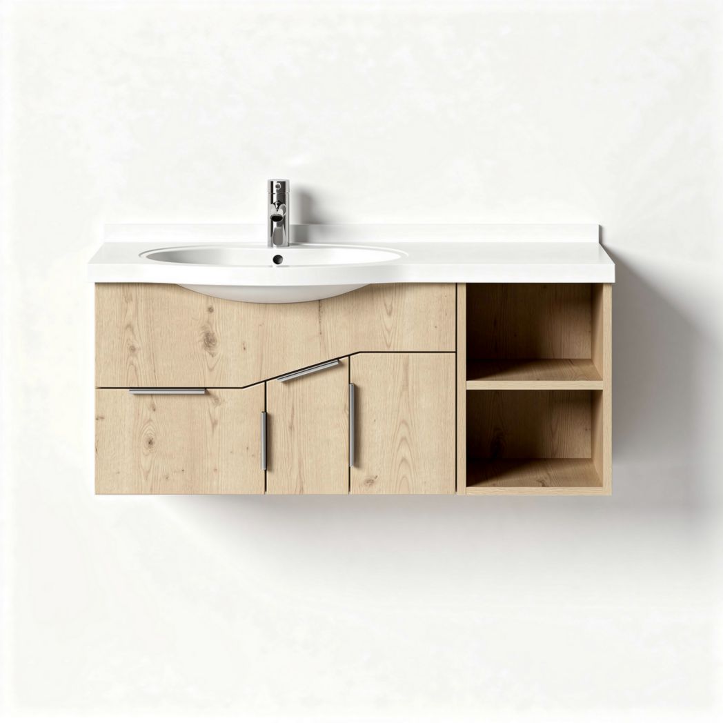Bathroom vanity with white sink and natural wood finish 80 x 45 x 60cm