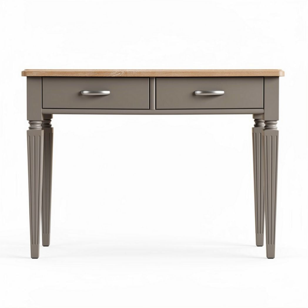Gray wooden desk with natural wood top and two drawers 100 x 50 x 75cm