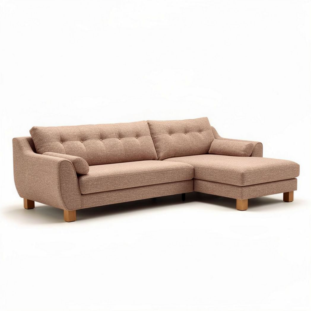 Fabric sectional sofa with left chaise lounge in light brown color 220 x 90 x 80cm