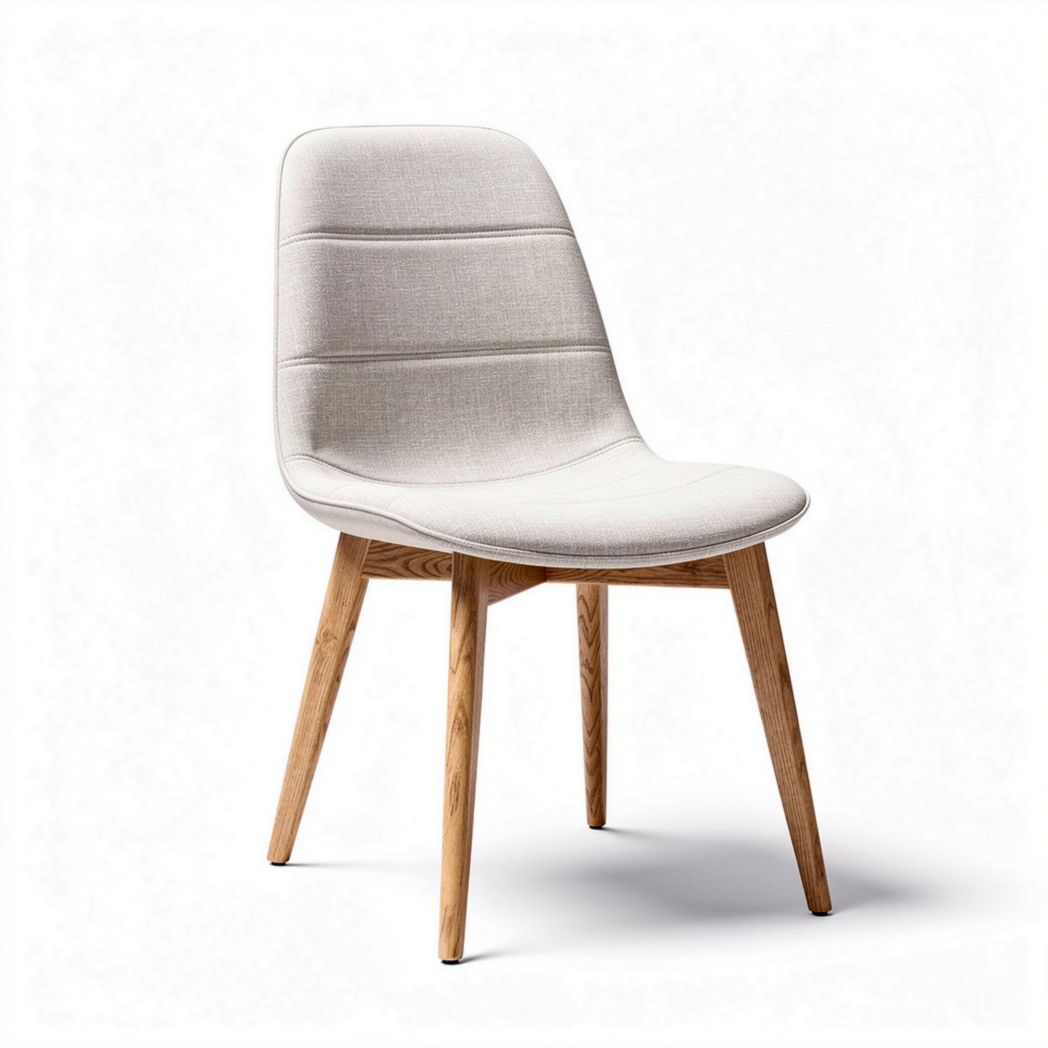Upholstered dining chair with wooden legs in light gray fabric 40 x 45 x 85cm