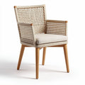 Woven armchair with wooden legs and cushioned seat in natural color 50 x 55 x 80cm