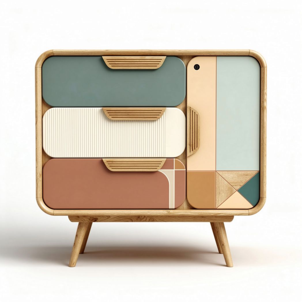 Multicolor modern wooden storage cabinet with five drawers 60 x 40 x 80cm
