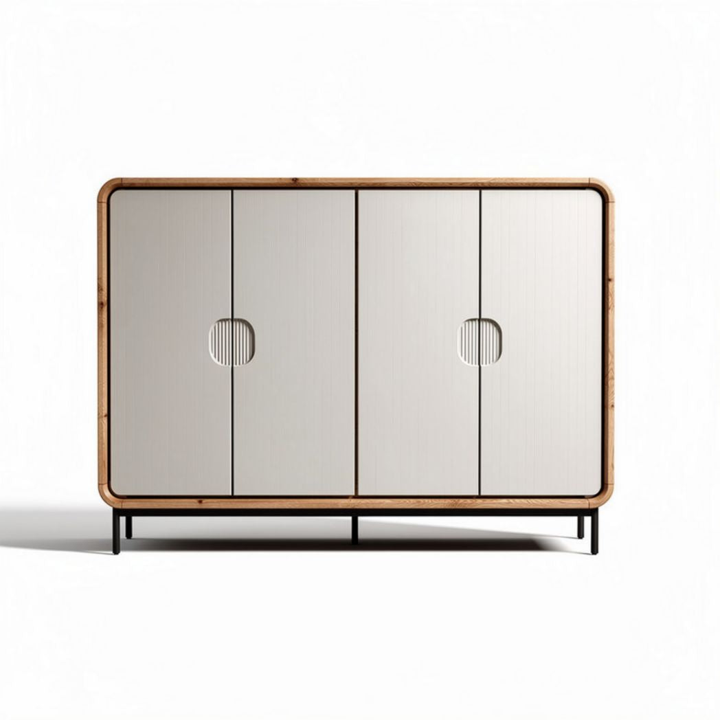 Modern wooden sideboard with gray front panels and metal legs 120 x 45 x 80cm