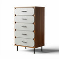 Wooden chest of drawers with five white front panels and black legs 60 x 40 x 100cm