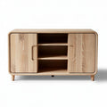 Solid wood media console cabinet with open shelves and sliding doors 90 x 40 x 60cm